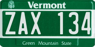 VT license plate ZAX134