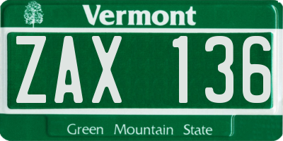 VT license plate ZAX136