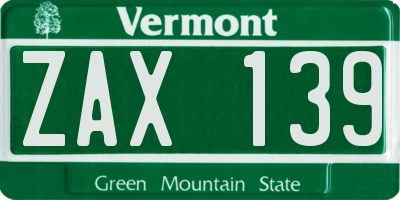 VT license plate ZAX139
