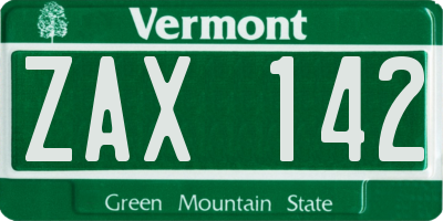 VT license plate ZAX142