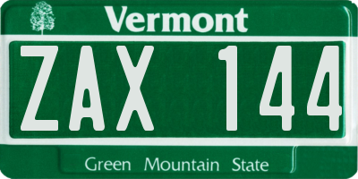 VT license plate ZAX144