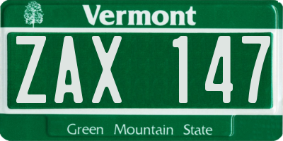 VT license plate ZAX147