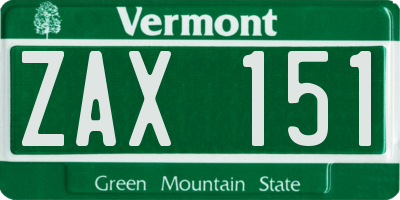 VT license plate ZAX151