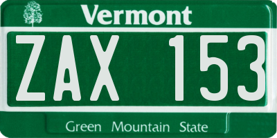 VT license plate ZAX153