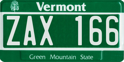 VT license plate ZAX166