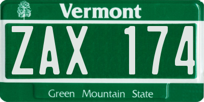 VT license plate ZAX174