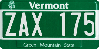 VT license plate ZAX175