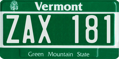 VT license plate ZAX181