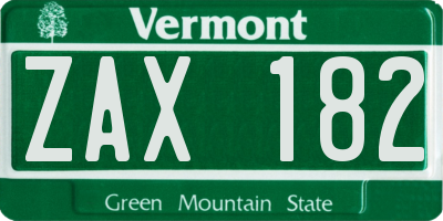 VT license plate ZAX182