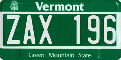 VT license plate ZAX196
