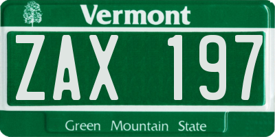 VT license plate ZAX197