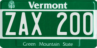 VT license plate ZAX200