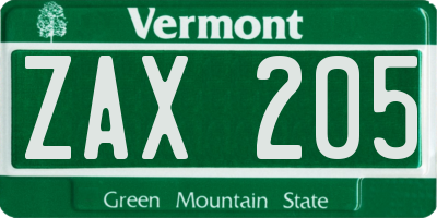 VT license plate ZAX205