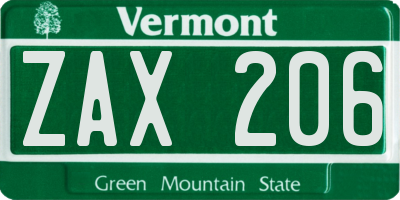 VT license plate ZAX206
