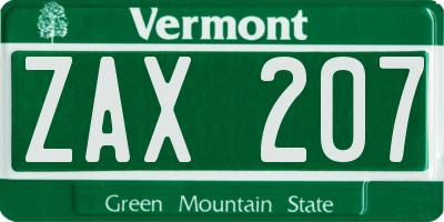 VT license plate ZAX207
