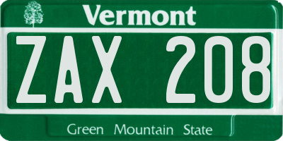 VT license plate ZAX208