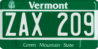 VT license plate ZAX209