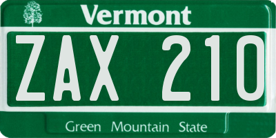 VT license plate ZAX210