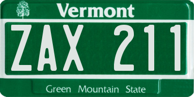 VT license plate ZAX211