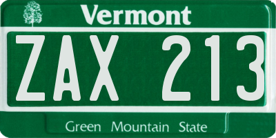 VT license plate ZAX213
