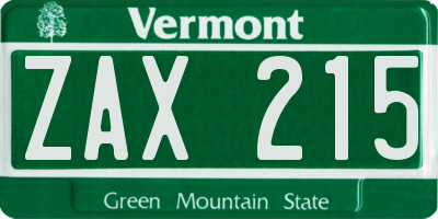 VT license plate ZAX215