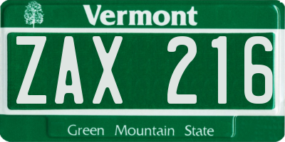 VT license plate ZAX216