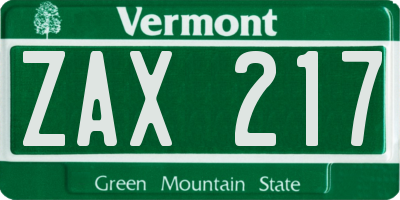 VT license plate ZAX217