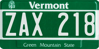 VT license plate ZAX218