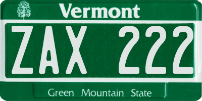 VT license plate ZAX222
