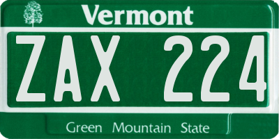 VT license plate ZAX224