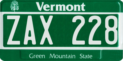 VT license plate ZAX228