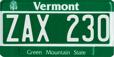 VT license plate ZAX230