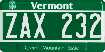 VT license plate ZAX232
