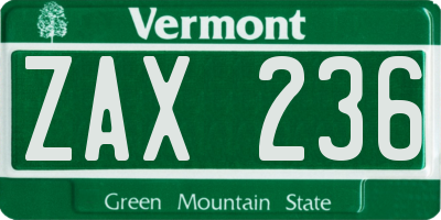 VT license plate ZAX236