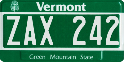 VT license plate ZAX242