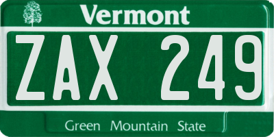 VT license plate ZAX249