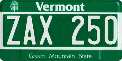VT license plate ZAX250
