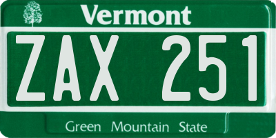 VT license plate ZAX251