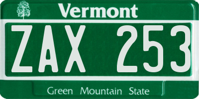 VT license plate ZAX253