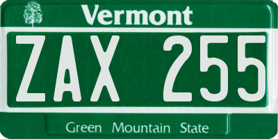 VT license plate ZAX255