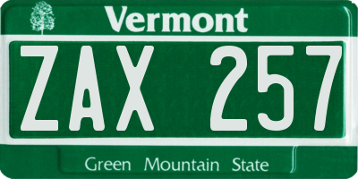 VT license plate ZAX257