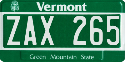 VT license plate ZAX265