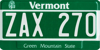 VT license plate ZAX270