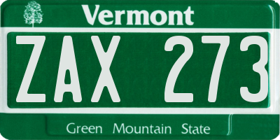 VT license plate ZAX273