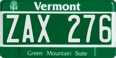 VT license plate ZAX276