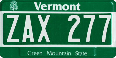 VT license plate ZAX277