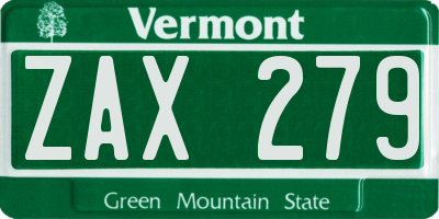 VT license plate ZAX279