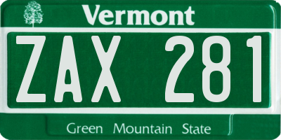 VT license plate ZAX281