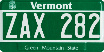 VT license plate ZAX282
