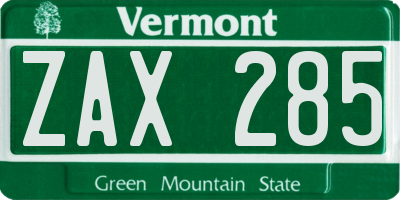 VT license plate ZAX285